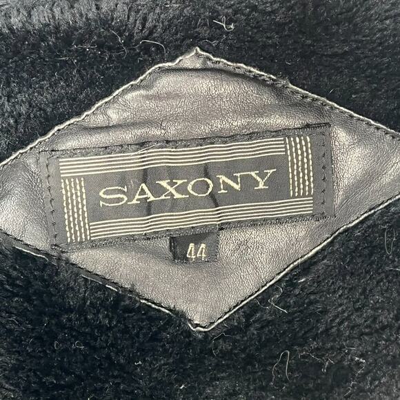 Vintage 90s Saxony Black Leather Oversized Belted Mid Trench Coat Jacket Women - Picture 14 of 16